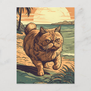 Exotic-Shorthair-Cat at a tropical beach Postcard