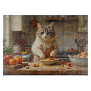 Exotic Shorthair Cat Cooking in Kitchen Cutting Board