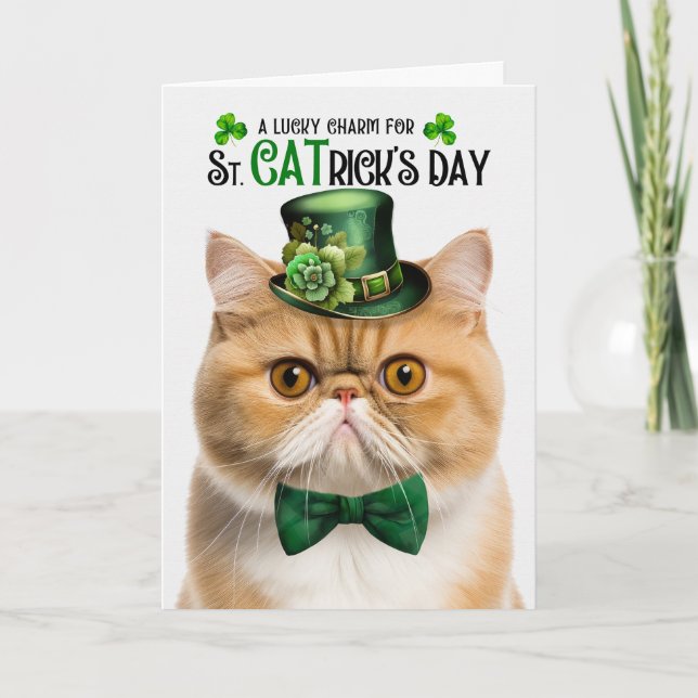 Exotic Shorthair Cat St CATrick's Day Lucky Charm Holiday Card (Front)