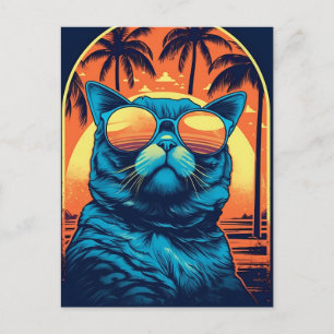 Exotic Shorthair cat with sunglasses at the beach Postcard