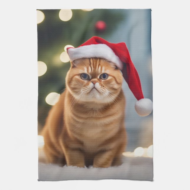 Exotic Shorthair Christmas Tea Towel (Vertical)