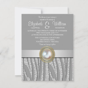 Exotic Silver Zebra Pattern Wedding Invitation