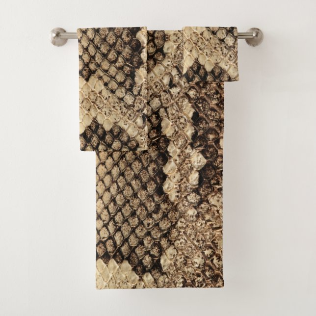 Exotic snake skin animal print pattern modern bold bath towel set (Insitu)