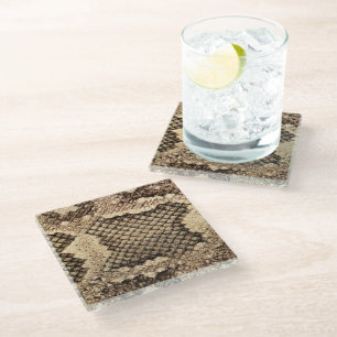 Exotic snake skin animal print pattern modern bold glass coaster