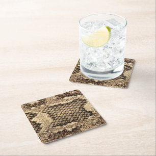 Exotic snake skin animal print pattern modern square paper coaster