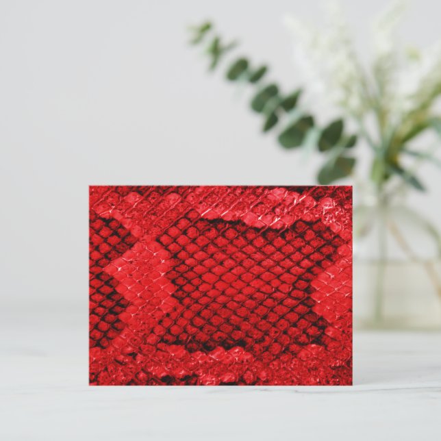 Exotic snake skin animal print texture pattern red holiday postcard (Standing Front)