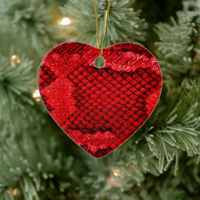 Exotic snake skin print texture pattern red heart ceramic tree decoration (Tree)