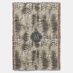 Exotic Snakeskin Wild Animal Print with Monogram Throw Blanket