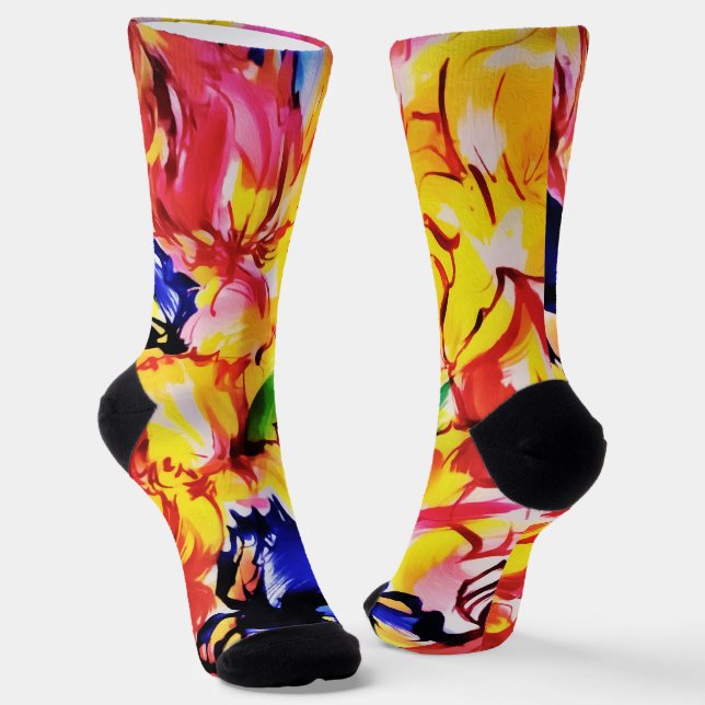 Exotic Summer Abstract Bloom Flowers  Socks (Angled)