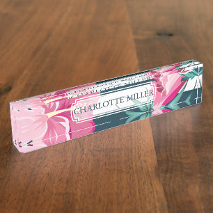 Exotic Summer Floral Monogram striped Nameplate