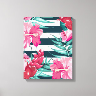 Exotic Summer Floral striped Canvas Print