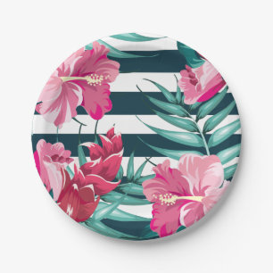 Exotic Summer Floral striped Paper Plate