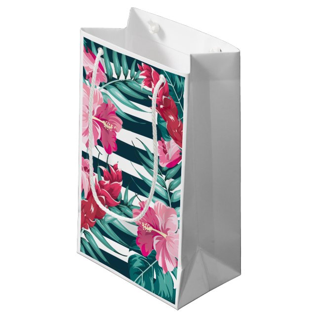 Exotic Summer Floral striped Small Gift Bag (Front Angled)