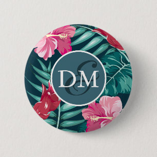 Exotic Summer Flowers Monogram 6 Cm Round Badge