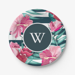 Exotic Summer personalised Floral striped Paper Plate