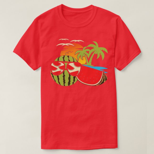 Exotic Sunset Funny Melon Sunglasses Tropical Summ T-Shirt (Design Front)