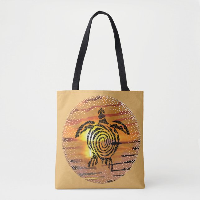 Exotic Sunset Sea Turtle Tote Bag (Front)
