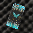 Exotic Teal Blue Gold Black Butterfly Sparkles