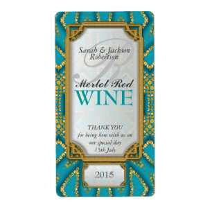 Exotic Teal Gold Custom Wine Bottle Labels