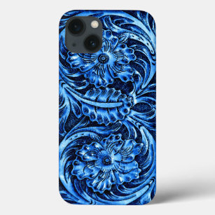 Exotic Tooled Leather Look   blue iPhone 13 Case