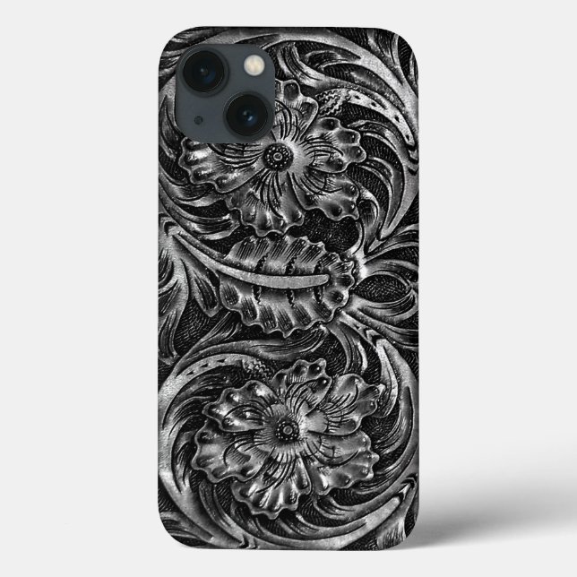 Exotic Tooled Leather Look | charcoal Case-Mate iPhone Case (Back)
