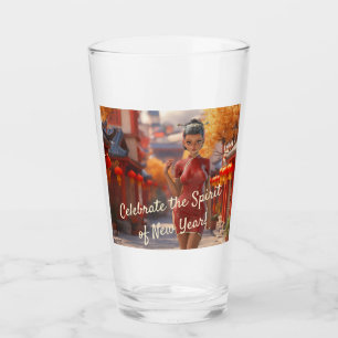 Exotic Toon Girl Celebrating Chinese New Year Glass