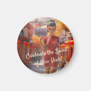Exotic Toon Girl Celebrating Chinese New Year Magnet