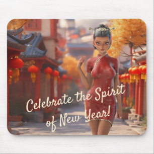 Exotic Toon Girl Celebrating Chinese New Year Mouse Mat