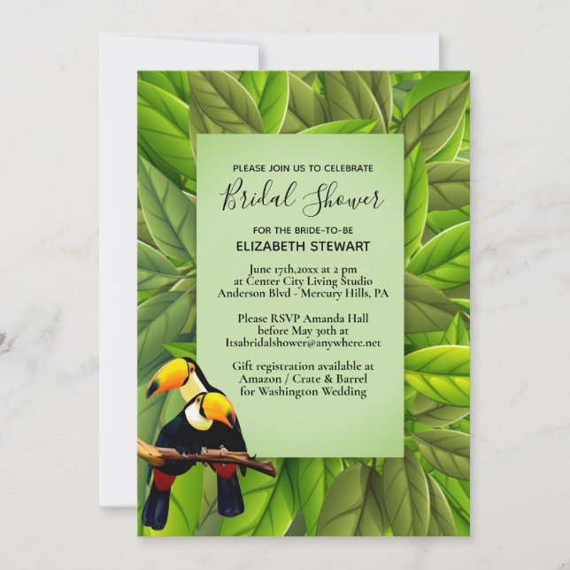 Exotic Toucan w/ Gift Registry Bridal Shower   Invitation (Front)