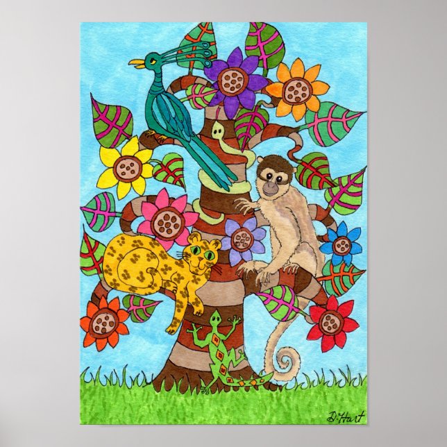 Exotic Tree of Life Folk Art Poster (Front)