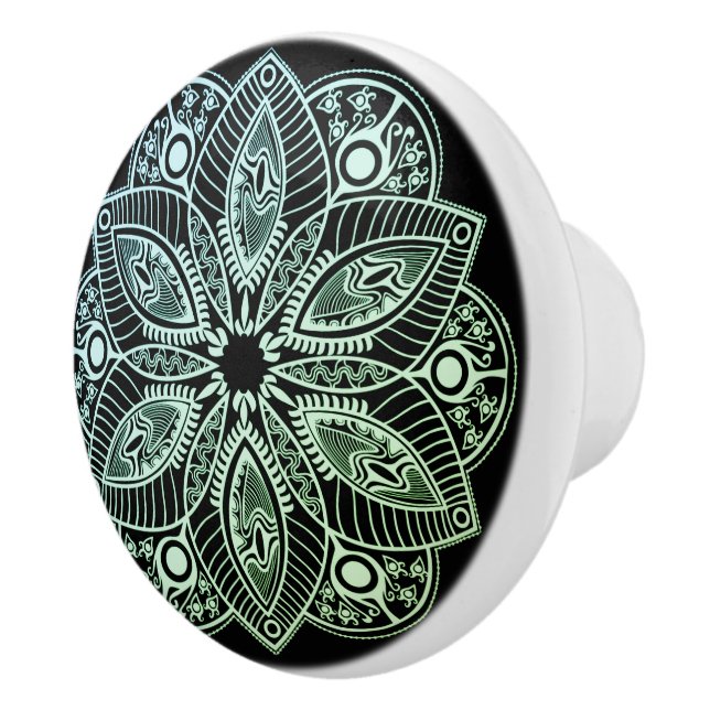 Exotic Tribal Green Gradient Mandala Ceramic Knob (Right)