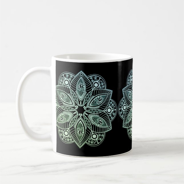 Exotic Tribal Green Gradient Mandala Coffee Mug (Left)