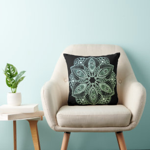 Exotic Tribal Green Gradient Mandala Cushion