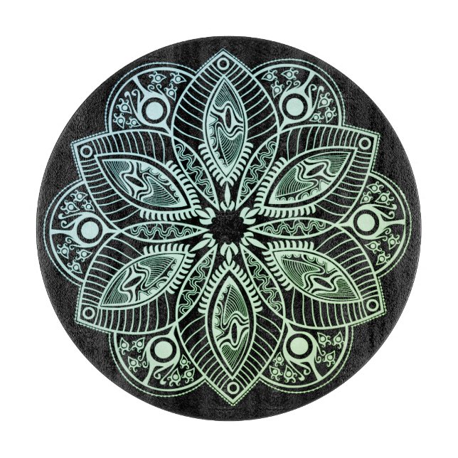 Exotic Tribal Green Gradient Mandala Cutting Board (Front)