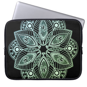 Exotic Tribal Green Gradient Mandala Laptop Sleeve