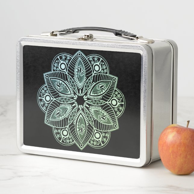 Exotic Tribal Green Gradient Mandala Metal Lunch Box (In Situ)