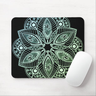 Exotic Tribal Green Gradient Mandala Mouse Mat