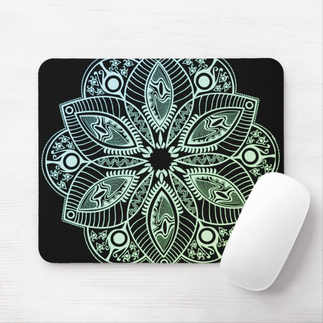 Exotic Tribal Green Gradient Mandala Mouse Mat (With Mouse)