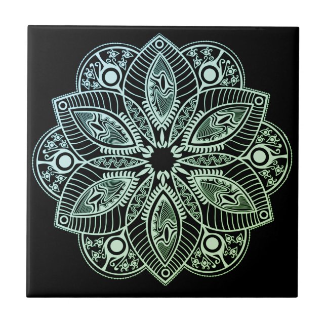 Exotic Tribal Green Gradient Mandala Tile (Front)