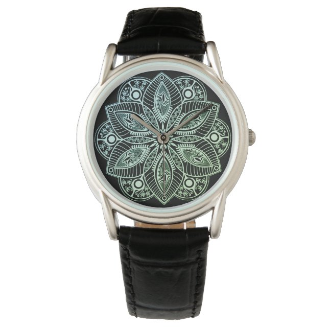 Exotic Tribal Green Gradient Mandala Watch (Front)