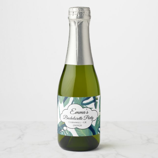 Exotic Tropical Bachelorette Cocktail Party Bottle Sparkling Wine Label (Front)