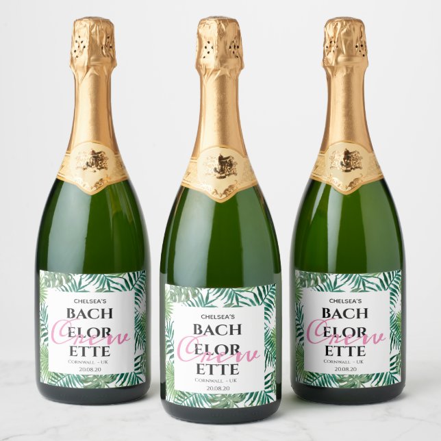 Exotic Tropical Bachelorette Crew Party Favour Sparkling Wine Label (Bottles)