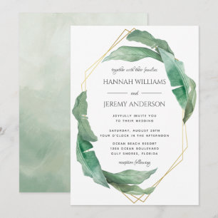 Exotic Tropical Banana Leaves Geometric Wedding Invitation