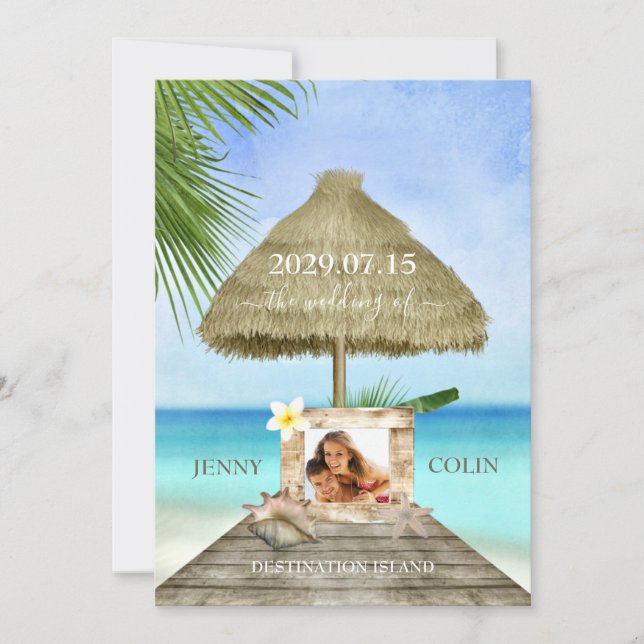 Exotic Tropical Beach Custom Photo Wedding Invites (Front)
