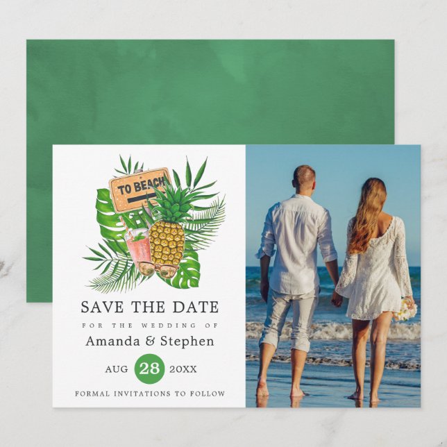 Exotic Tropical Beach Photo Wedding Save The Date (Front/Back)