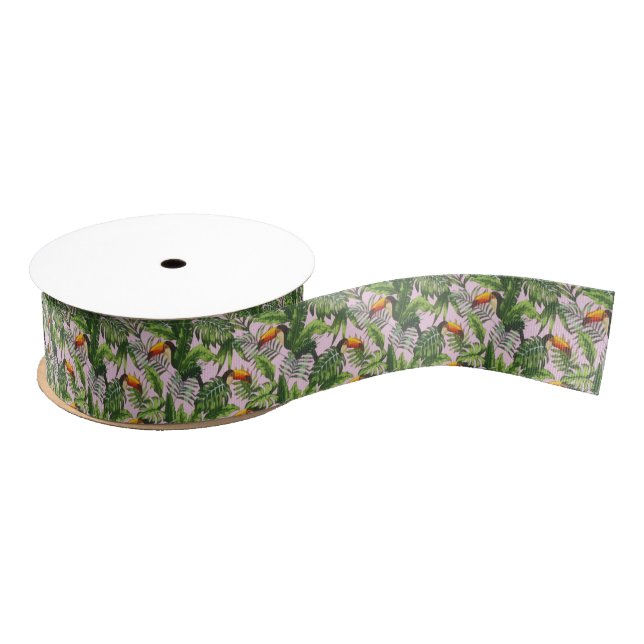 Exotic Tropical Bird Jungle Foliage Grosgrain Ribbon (Spool)