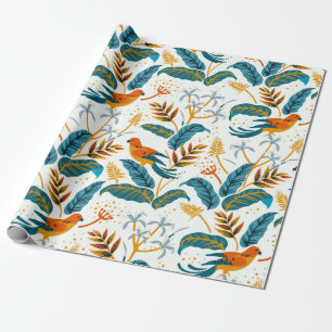 Exotic tropical birds and leaves pattern wrapping paper