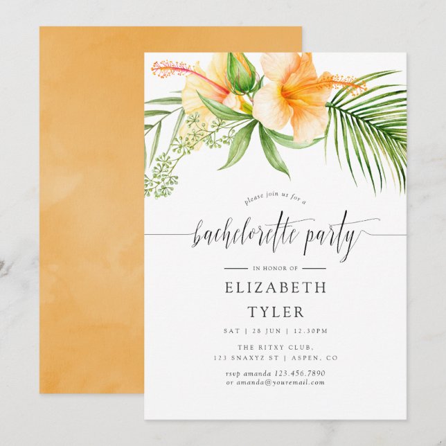 Exotic Tropical Floral Beach Bachelorette Party Invitation (Front/Back)