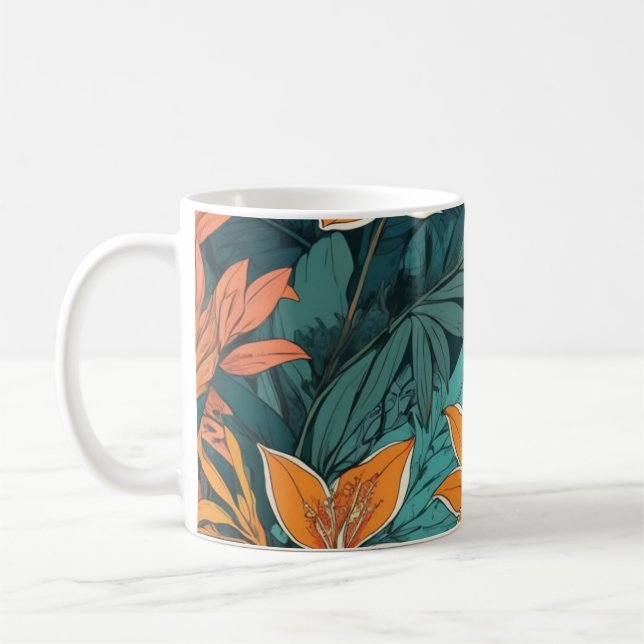 Exotic Tropical Floral Botanical Coffee Mug (Left)