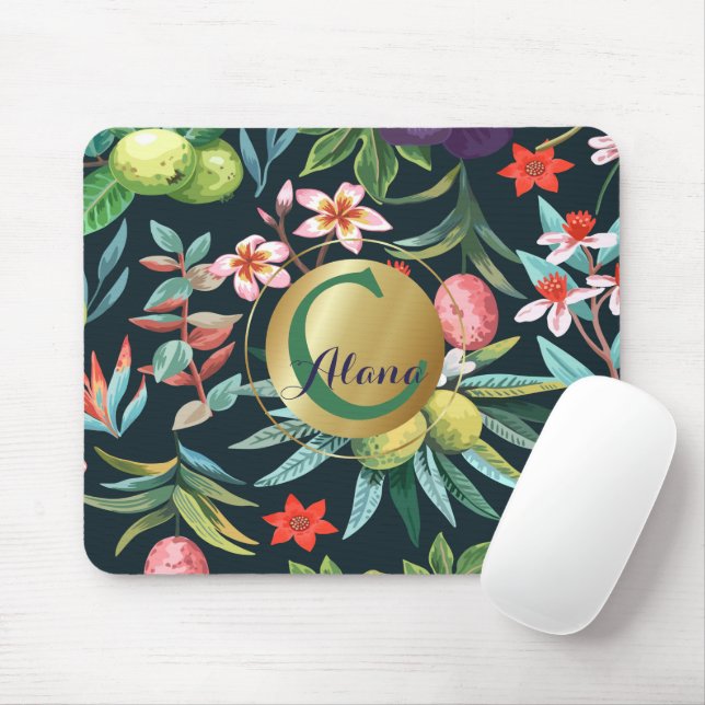 Exotic Tropical Floral Paradise Monogram Mouse Mat (With Mouse)